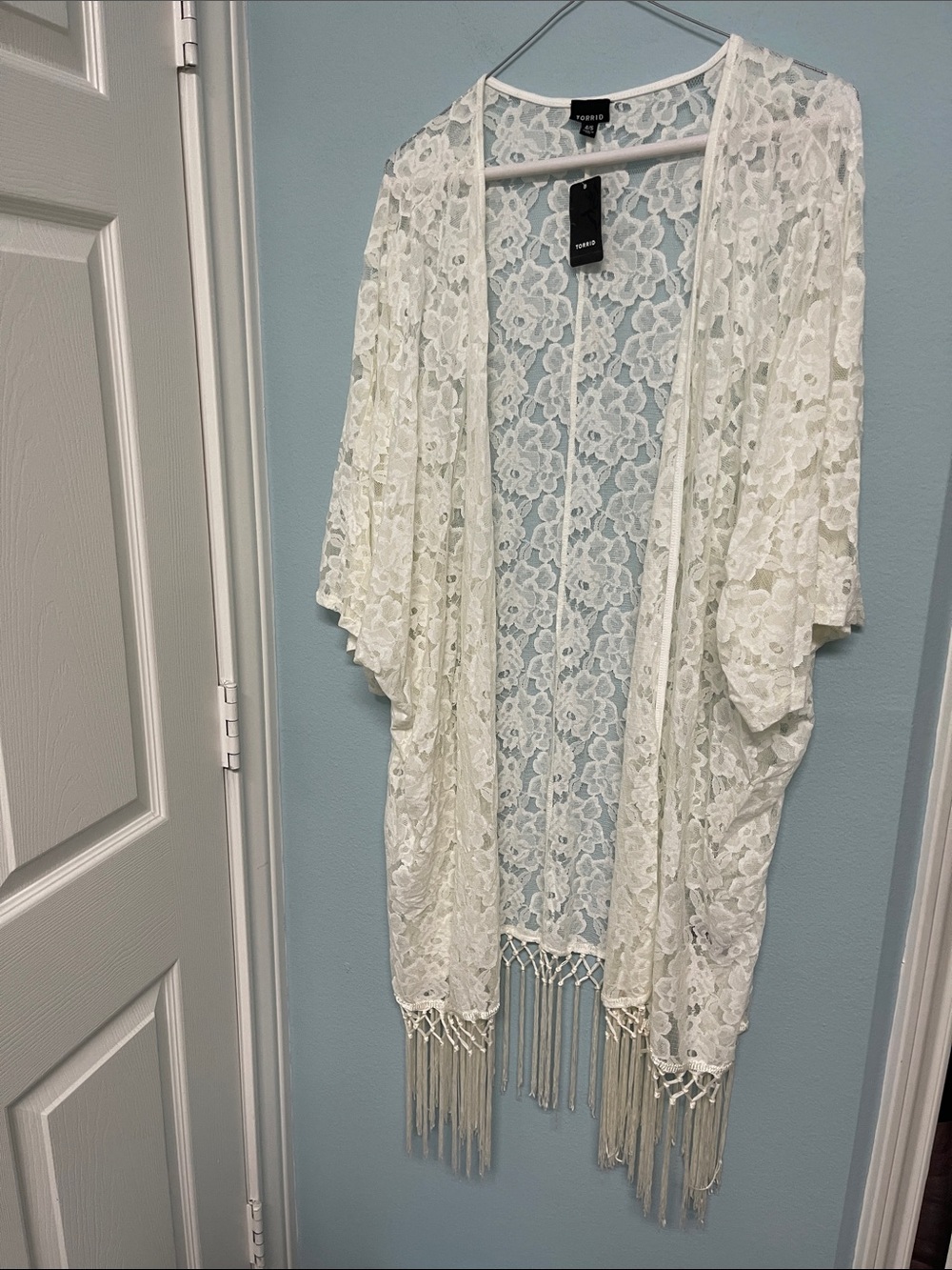 TORRID White Lace Fringe Kimono
